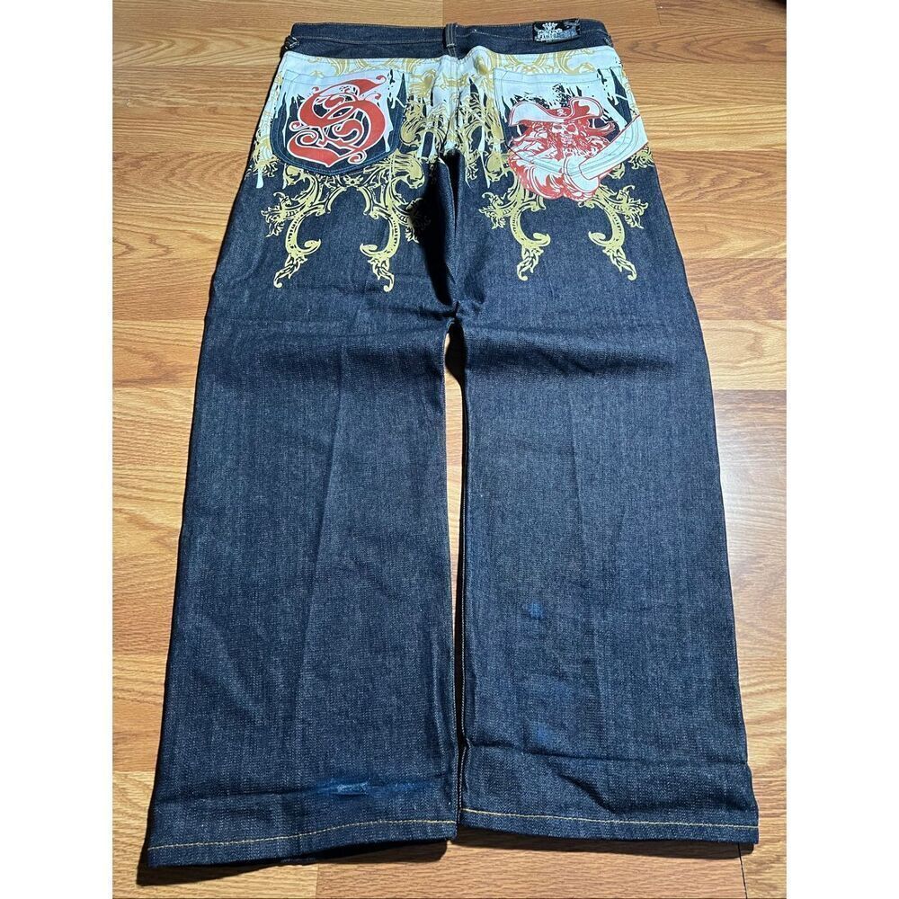 Y2K Scared Cult Pirate Dark Wash Hip Hop Baggy Wideleg Jeans